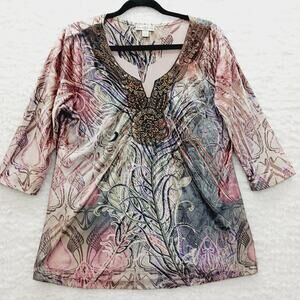 T-Shirt Boho Rhinestone Velour Festival Romantic Glam Witchycore OOAK Size PL